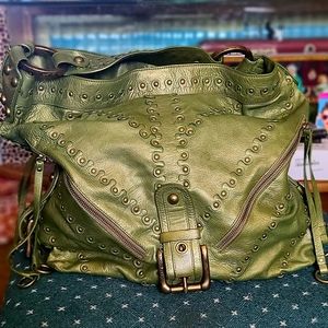 Isabella Fiore Green Leather Hobo Purse